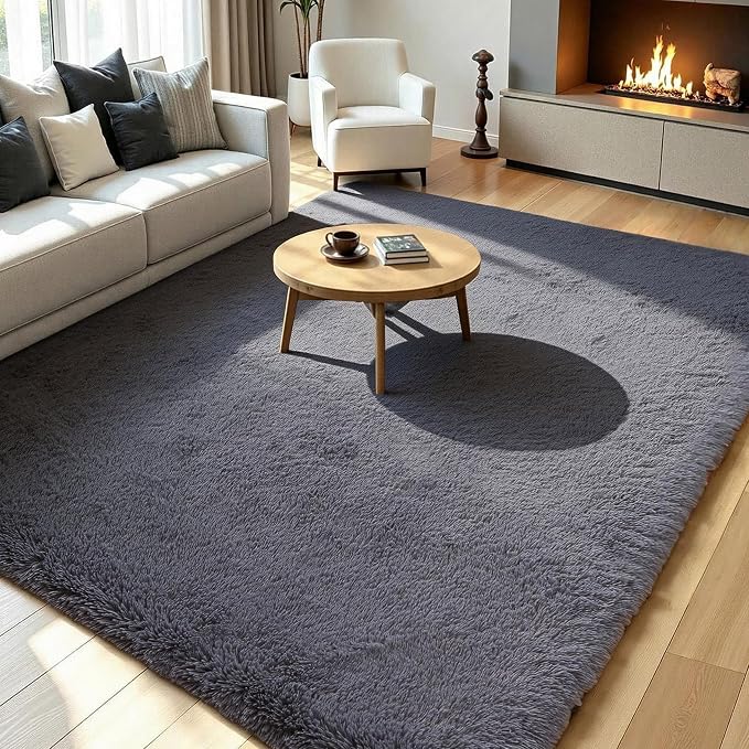 Grey Fluffy 9x12 Large Area Rugs - Image 2