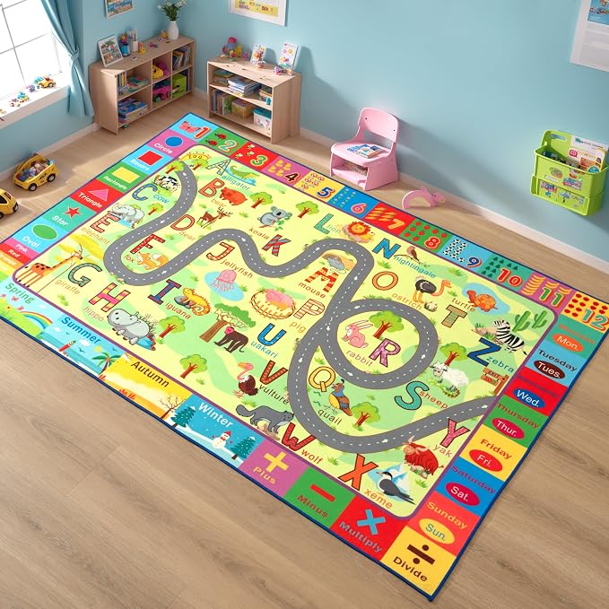 Terrug Kids Rug for Playroom & Classroom, Washable Nursery Carpet, Non-Slip by TerrugHomeDecor