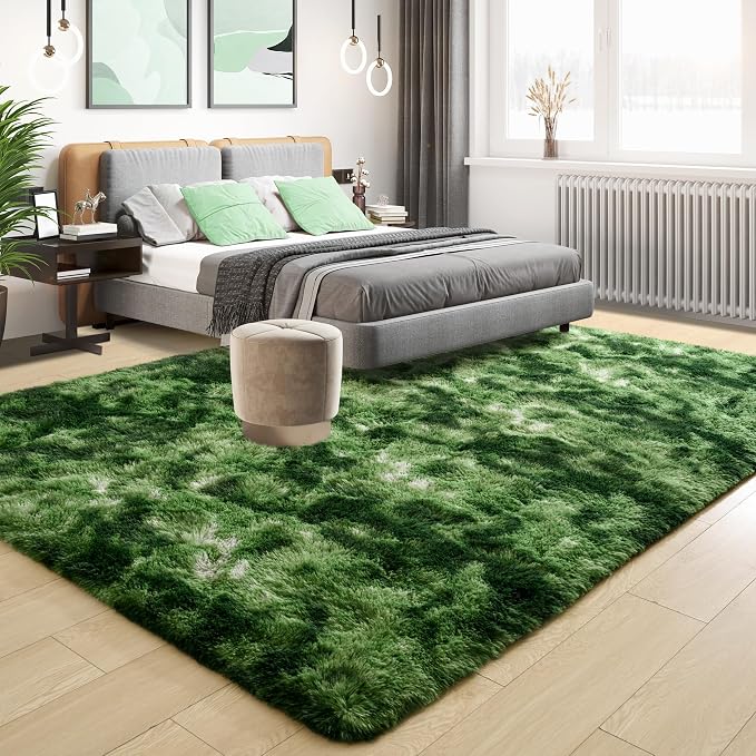Tepook Fluffy Dark Green Rugs for Living Room Bedroom, 8x10 Soft Area Rug - Image 2