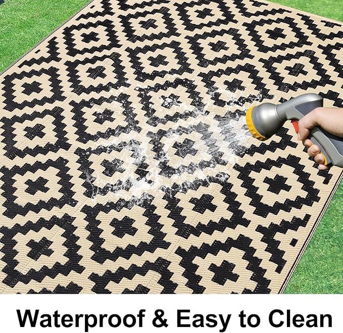 Smiry Waterproof Outdoor Rug 9x12 ft, Reversible Plastic Straw Patio Camping - Image 2