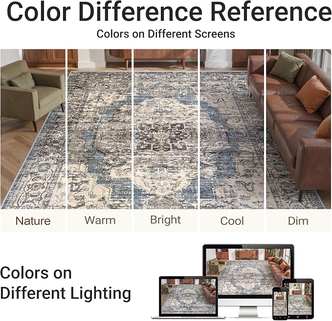 befbee 5x7 Area Rugs for Living Room, Stain Resistant Neutral Washable Rugs for - Image 6
