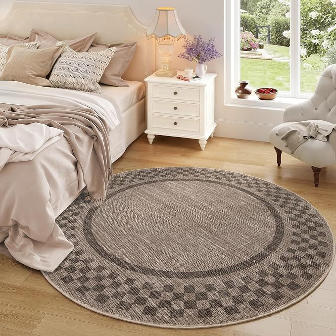 6ft Washable Round Rug for Entryway Modern Checkered Bedroom Circle Rug Non - Image 9