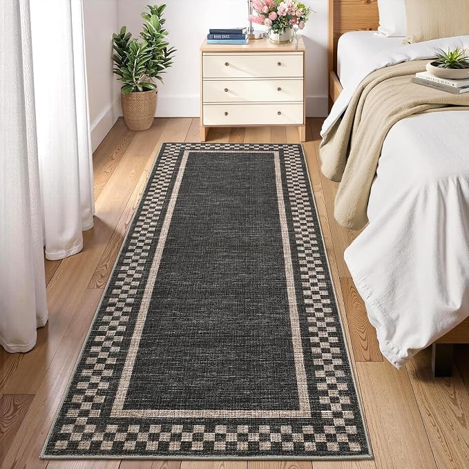 Washable Runner Rug 2x10 Modern Bordered Hallway Runner Rug Non Slip Kitchen - Image 2