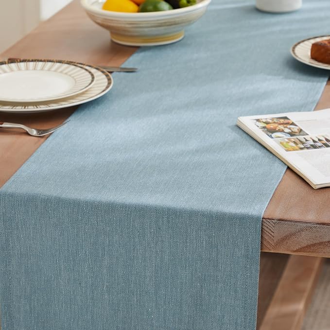 Rustic Cotton Linen Table Runner, 13x72 Inches River Blue | Farmhouse Style - Image 3