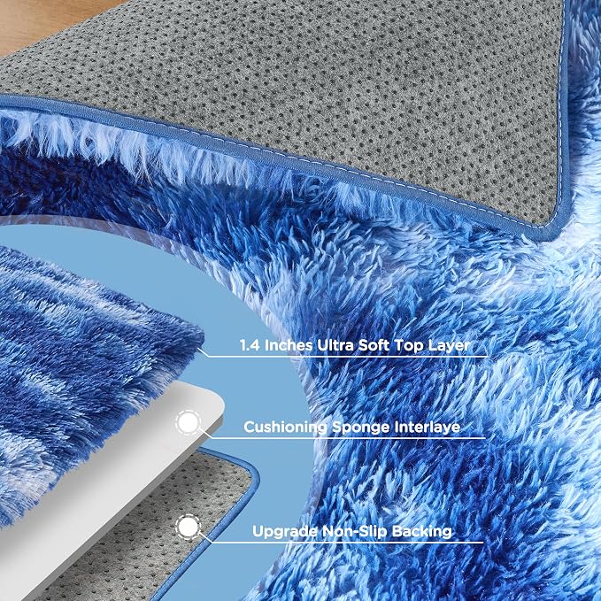 Shag Area Rug for Bedroom, 4x6 Tie-Dyed Blue Fluffy Shaggy Rugs for Living Room - Image 7