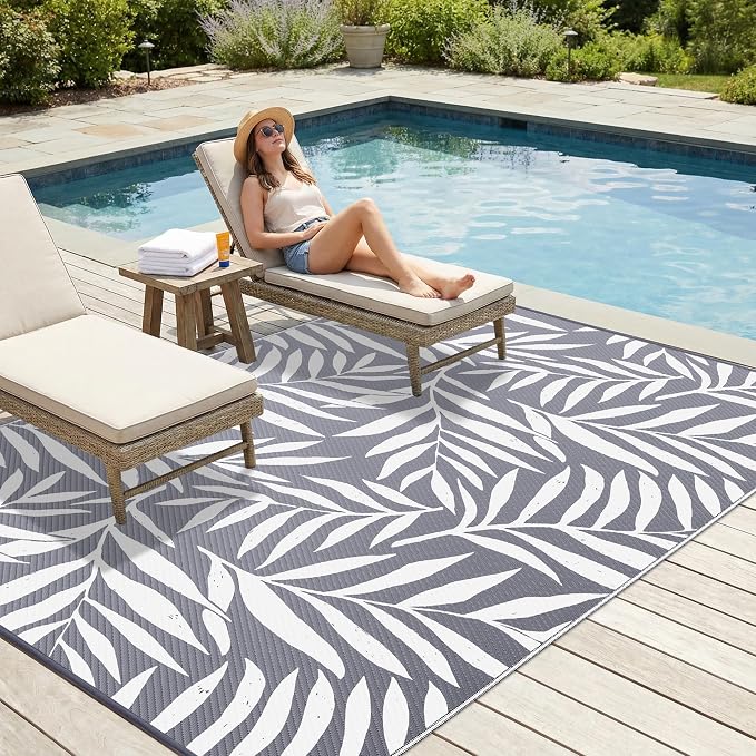 Smiry Outdoor Rug 8x10 ft, Waterproof Reversible Plastic Straw Rugs, Outdoor - Image 3
