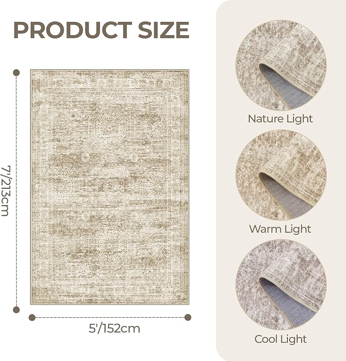 5x7 Area Rugs, Ultra-Thin Washable Rugs - Image 2