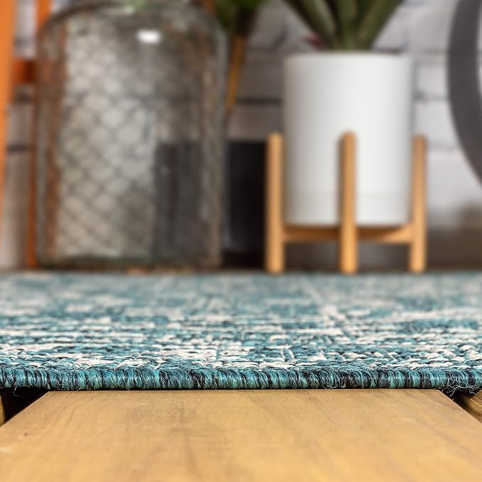 JONATHAN Y Boho Medallion Indoor Outdoor Round Area Rug 8 Ft Teal/Gray - Image 5