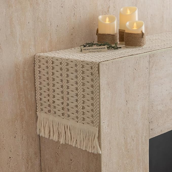 Keketoarrange Boho Macrame Table Runner 12x60 Inch | Woven Burlap Rustic Runner - Image 8