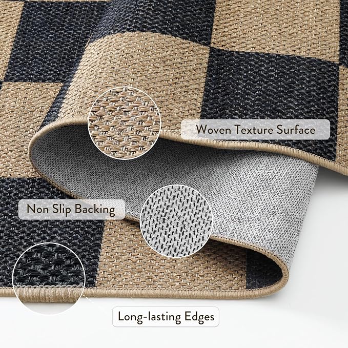 Lahome Colette Checkered Easy Jute Carpet, Washable Area Rug 6x9 Neutral - Image 5
