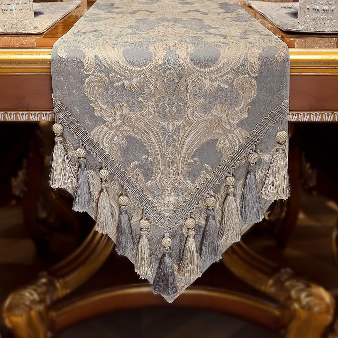 Loom and Mill Luxury Jacquard Damask Table Runner 120 Inches Long, 13x120 in - Image 3