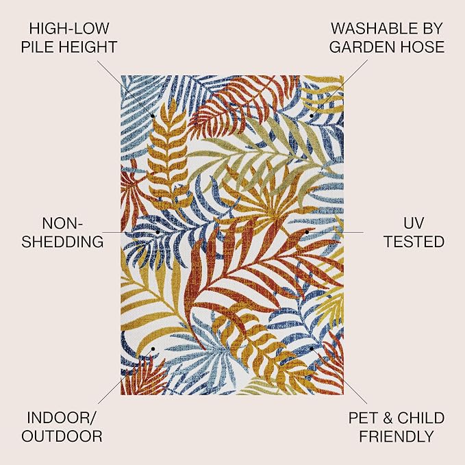 JONATHAN Y Tropics Palm Leaves Indoor Outdoor Square Area Rug 6X6 Cream/Orange - Image 2