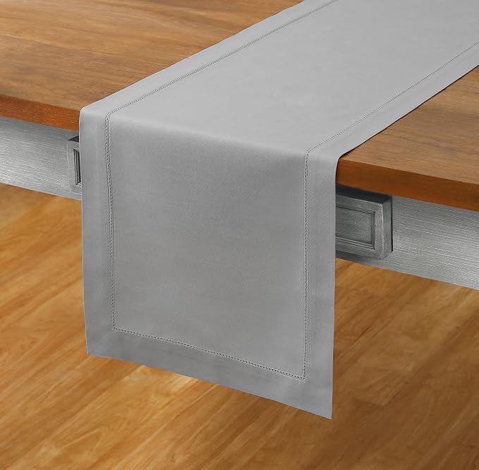 Solino Home Cotton Linen Dining Table Runner Light Grey Woven, 14 x 90 in | - Image 2