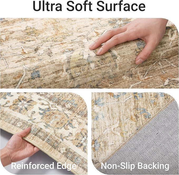 befbee 9x12 Area Rug, Ultra-Thin Washable Rugs - Image 3