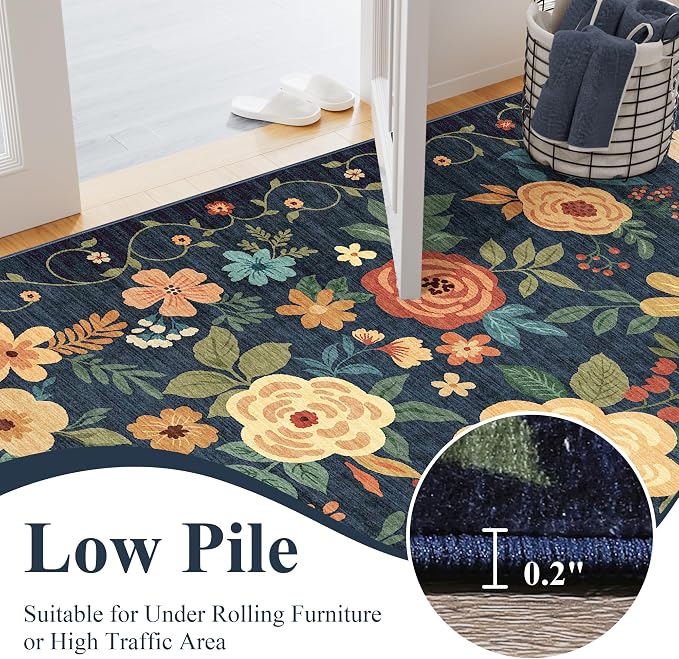 DUKINO 2.6x14 Kitchen Runner Rug, Lightweight Floral Washable Rug - Image 7