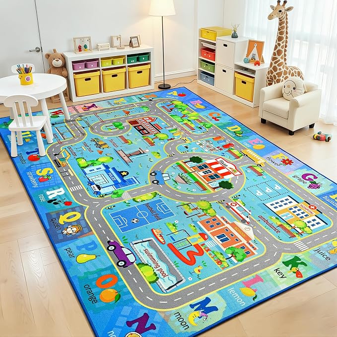 Chicrug 4x6 Car Road Area Rug for Kids Playroom Bedroom, Non Slip Low Pile by ChicrugHomeDecor