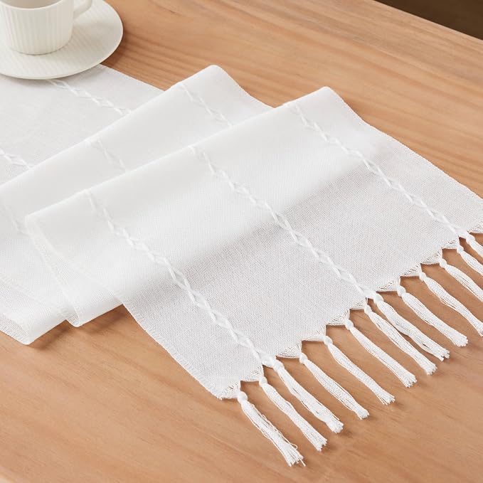 Braided Farmhouse Table Runner, Braided White 13x36 Inch, Cotton Linen Table - Image 7