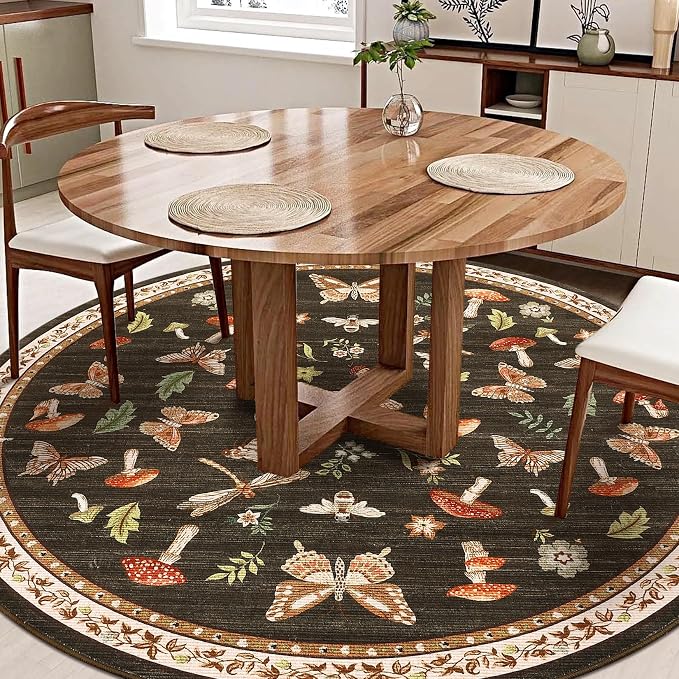 Mushroom Insect 8ft Round Rug Washable Non-Slip Soft Ultra-Thin Large Boho - Image 2