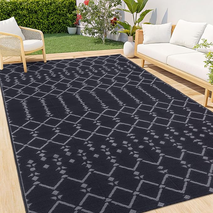 Smiry Outdoor Rug 9x12 ft, Waterproof Reversible Plastic Straw Rugs, Boho by Smiry