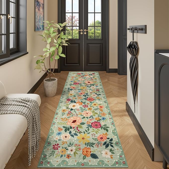 DUKINO 2x12 Washable Runner Rug, Ultra Soft Floral Runner Rug - Image 6
