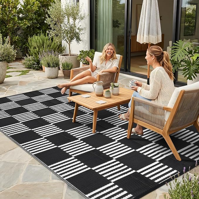Garvee Waterproof Outdoor Rug 6x9, Checkered Foldable Plastic Straw Patio by Garvee