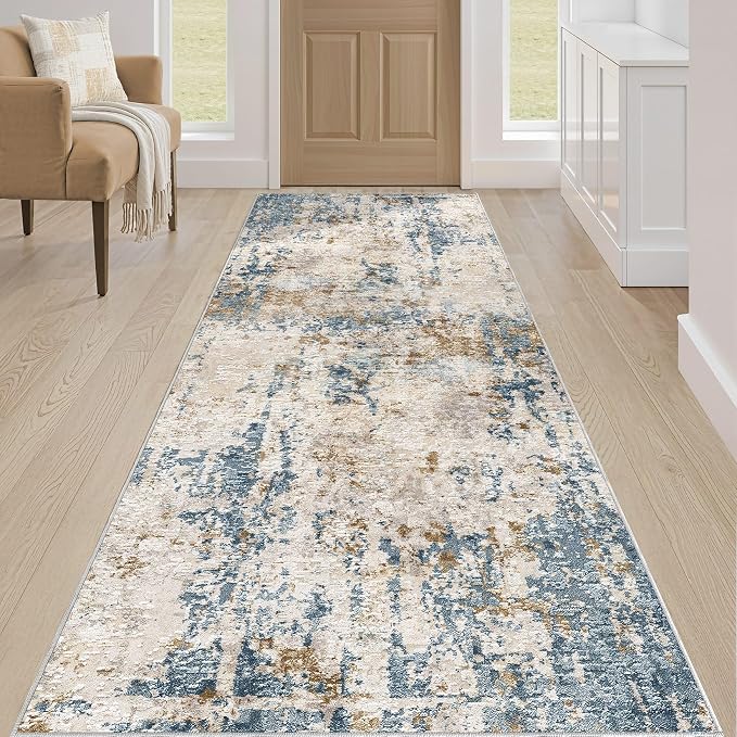 Runner Rug Kitchen Washable Rugs: 3x10 Non-Slip Abstract Soft Modern Stain - Image 4
