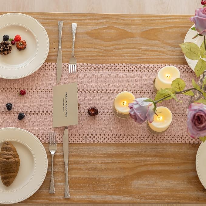 Keketoarrange Boho Macrame Table Runner 12x48 Inch | Woven Burlap Rustic Runner - Image 4