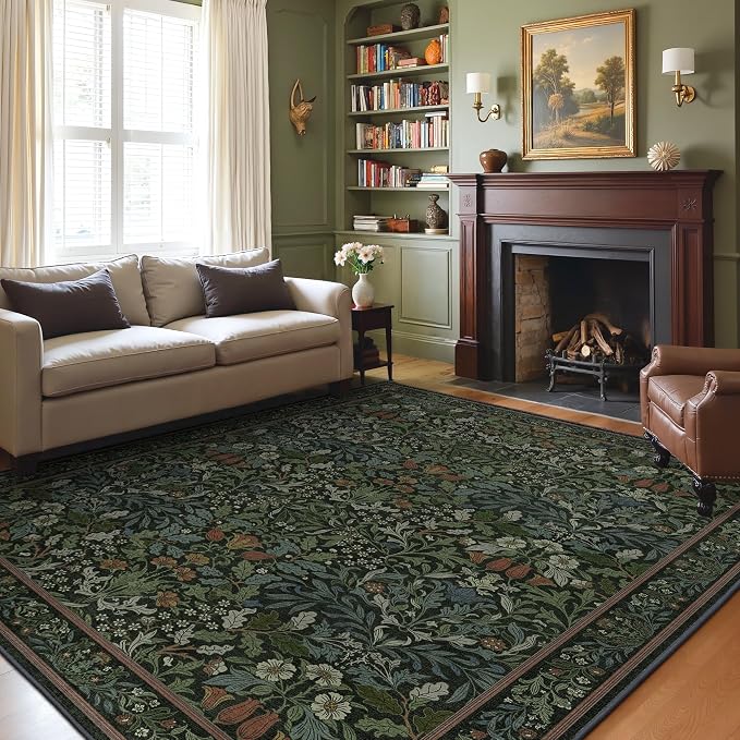 GENIMO Washable 10x14 Area Rug, Vintage Boho Floral Carpet, Soft Low-Pile by GENIMO