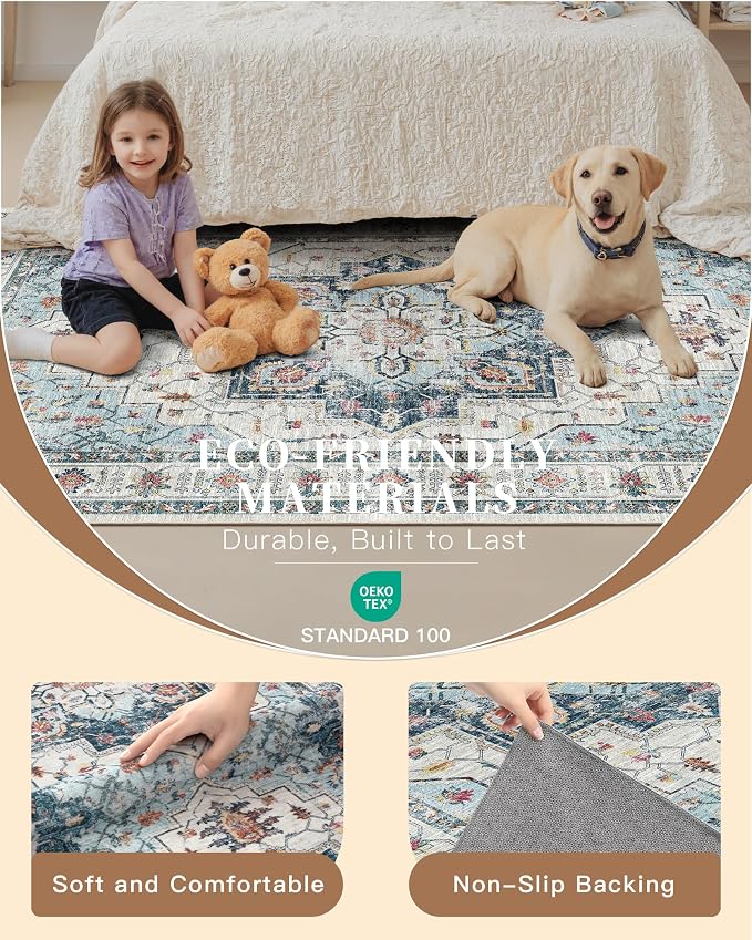 Madane Washable Area Rug 2x4, Small Entryway Rug Non-Slip Vintage Door Mat - Image 5