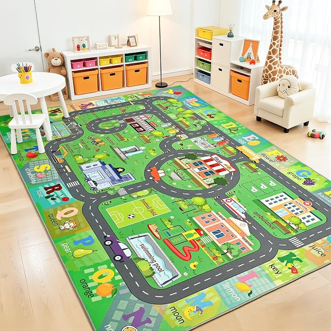 Chicrug 5x7 Car Road Area Rug for Kids Playroom Bedroom, Non Slip Low Pile - Image 2