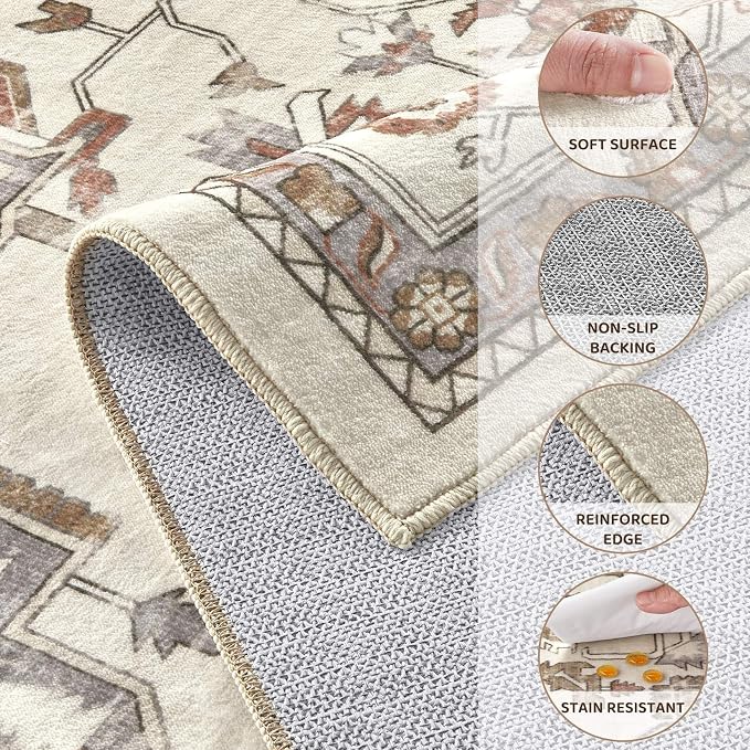 10x12 Washable Area Rugs for Living Room, Large Rug Non Slip Backing Vintage - Image 8