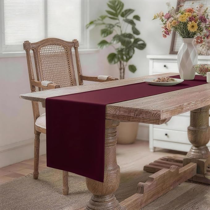 MEANMOY Burgundy Table Runner 48 Inches Long Waterproof Table Runners | - Image 2