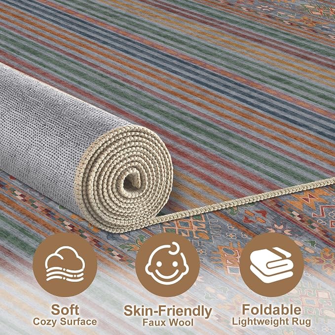 Nakagishi 6X9 Area Rugs Living Room: Washable Large Vintage Rug Neutral - Image 3
