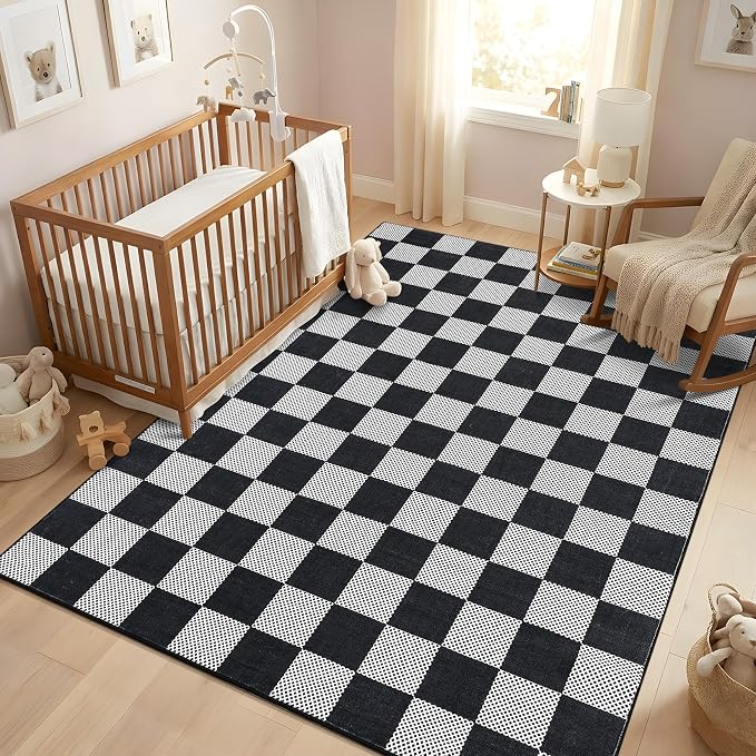 GarveeHome Checkered Dark 3x5 Washable Rug Geometric Diamond Dot Modern Soft - Image 2