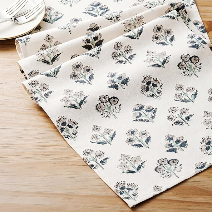 Block Print Floral Decorative Table Runners, 13x48 Inch Grey | 100% Organic - Image 6