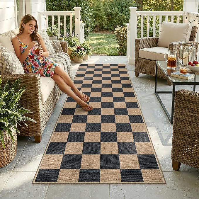 Lahome Colette Checkered Easy Jute Runner Rug, 2x8 Kitchen Rug Non Slip - Image 2