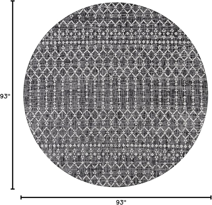 JONATHAN Y Moroccan Geometric Indoor Outdoor Round Area Rug 8 Ft Black/Gray - Image 2