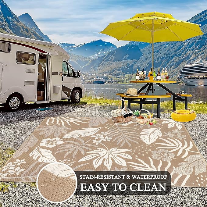 Pauwer Waterproof Outdoor Rug 9x12, Reversible Plastic Straw Patio Camping Rug - Image 5
