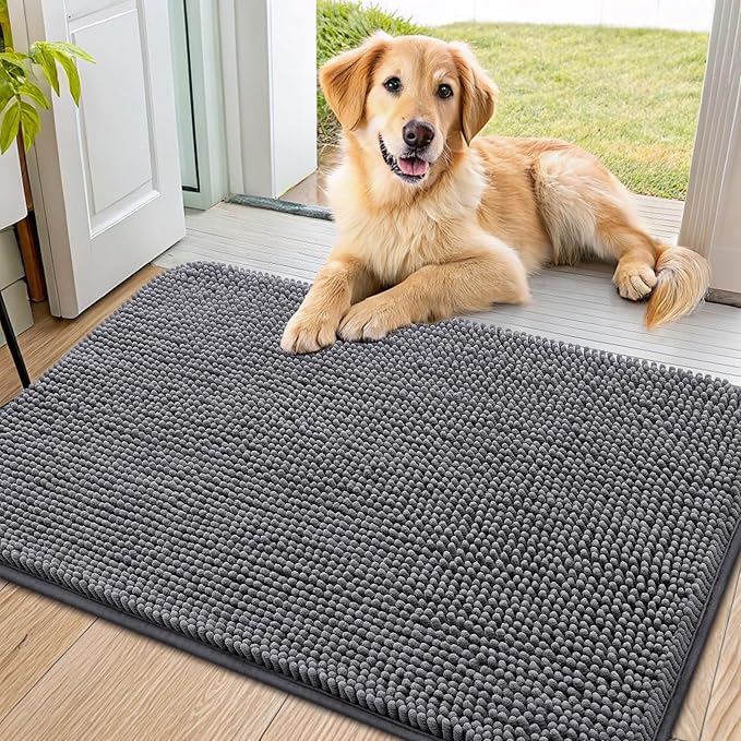 Smiry Dog Door Mat for Muddy Paws 40x24, Absorbent Dirt Trapper, Non-Slip by Smiry