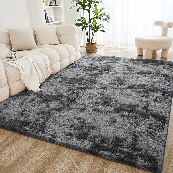 Litanika 5x8 Shag Area Rug for Living Room Bedroom, Tie-Dyed Dark Grey High by Litanika