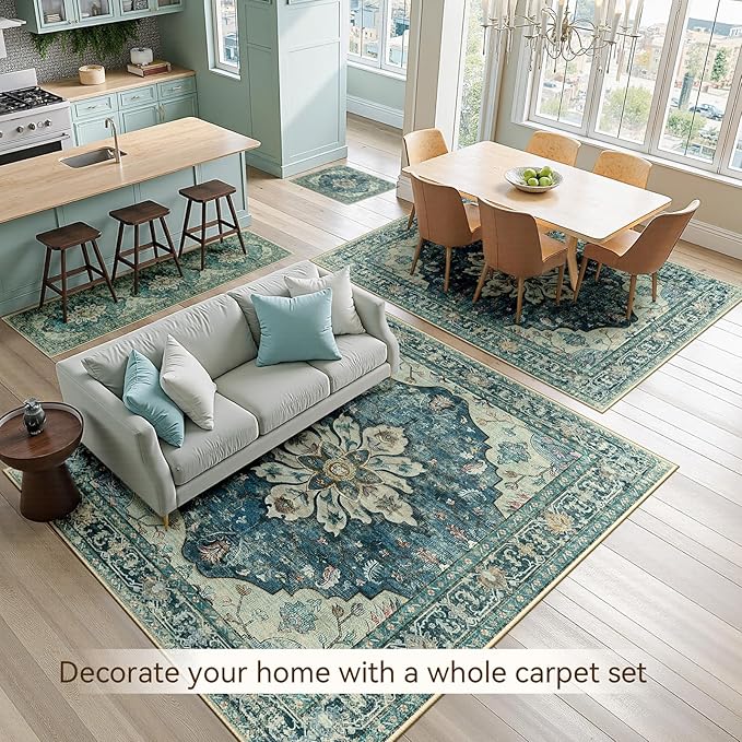 RELEANY Area Rugs 6'x8' Washable Non-Slip, Floral Vintage Distress Medallion - Image 7