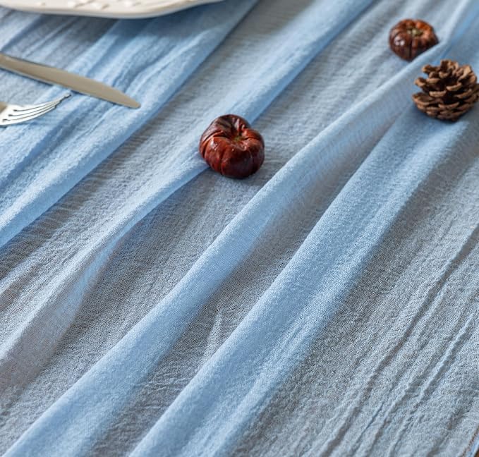 3Pcs Light Blue Cheesecloth Table Runner 120 Inches - Image 4