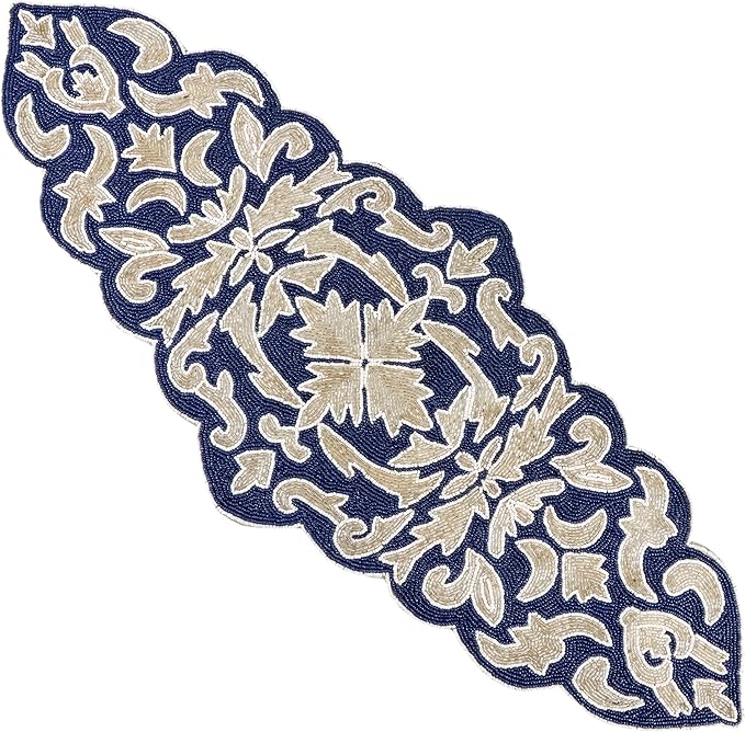 Beaded Table Runner, 36x13 | Glass beads on polyester satin backing, 36x13 in - Image 9
