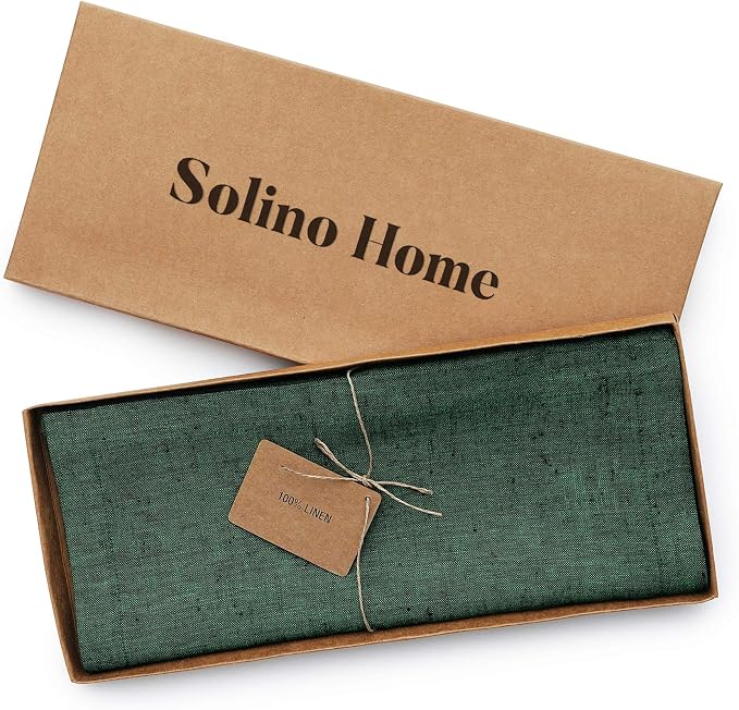 Solino Home 100% Pure Linen Table Runner Green Long, Athena 14 x 120 in | Table - Image 5