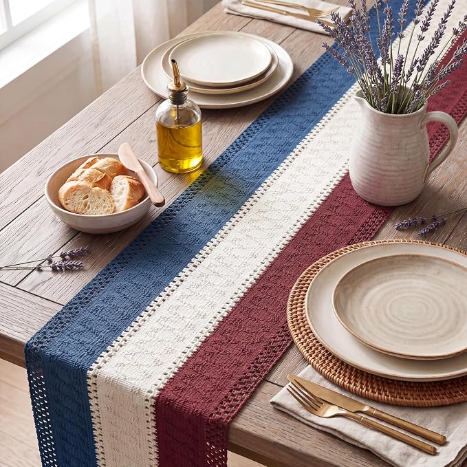 Artoid Mode Blue Beige Red Farmhouse Rustic Table Runner 12x36 Inch | Holiday - Image 3