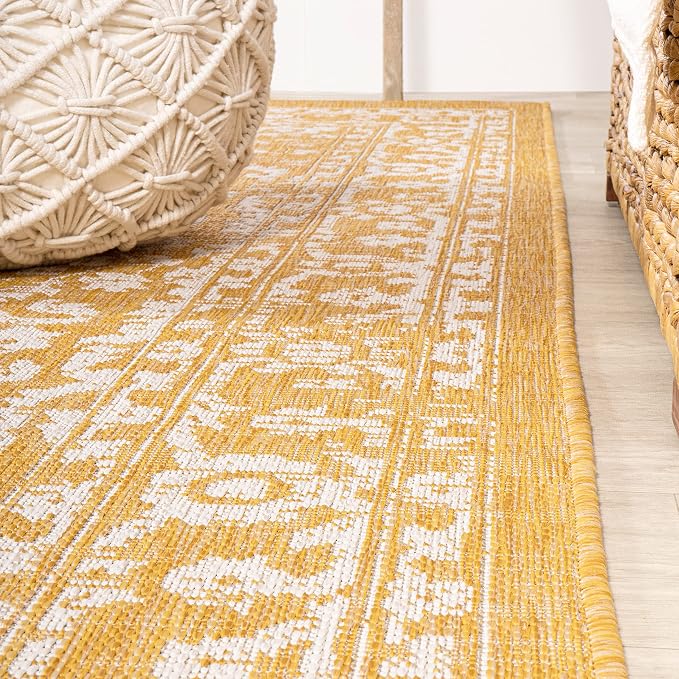 JONATHAN Y Boho Medallion Indoor Outdoor Area Rug 4X6 Yellow/Cream, Malta - Image 7
