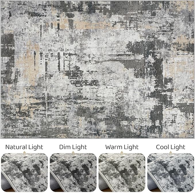 7x9 Area Rug Living Room: Washable Large Abstract Modern Soft Rug Stain - Image 9