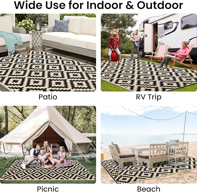 Smiry Waterproof Outdoor Rug 8x10 ft, Reversible Plastic Straw Patio Camping - Image 8