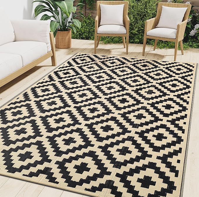 Smiry Waterproof Outdoor Rug 9x12 ft, Reversible Plastic Straw Patio Camping by Smiry