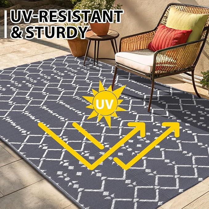 Smiry Outdoor Rug 8x10 ft, Waterproof Reversible Plastic Straw Rugs, Boho - Image 5